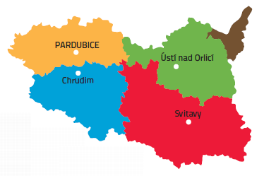Mapa dziedzin turystycznych Kraju pardubickiego.